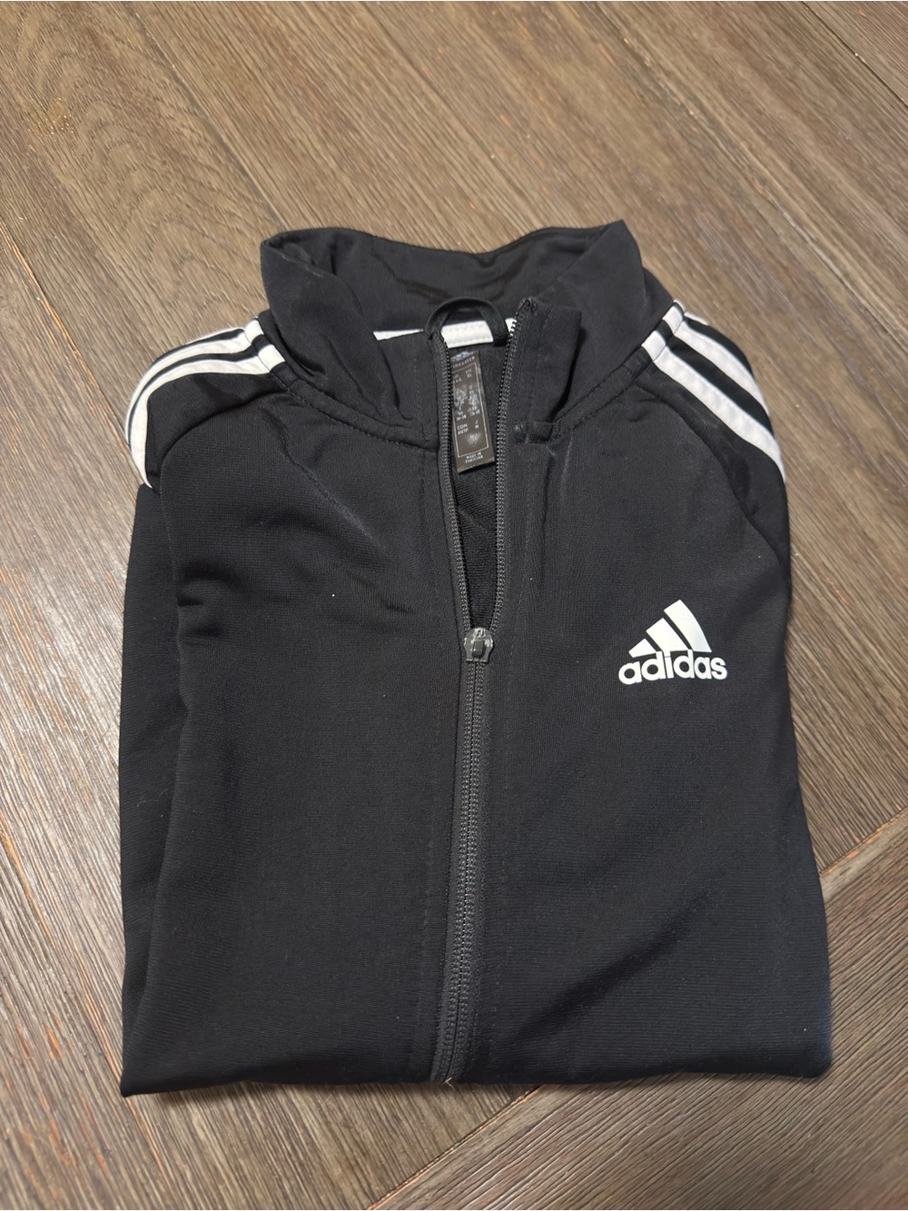 adidas Black Youth Zip-Front Track Jacket with White Stripes